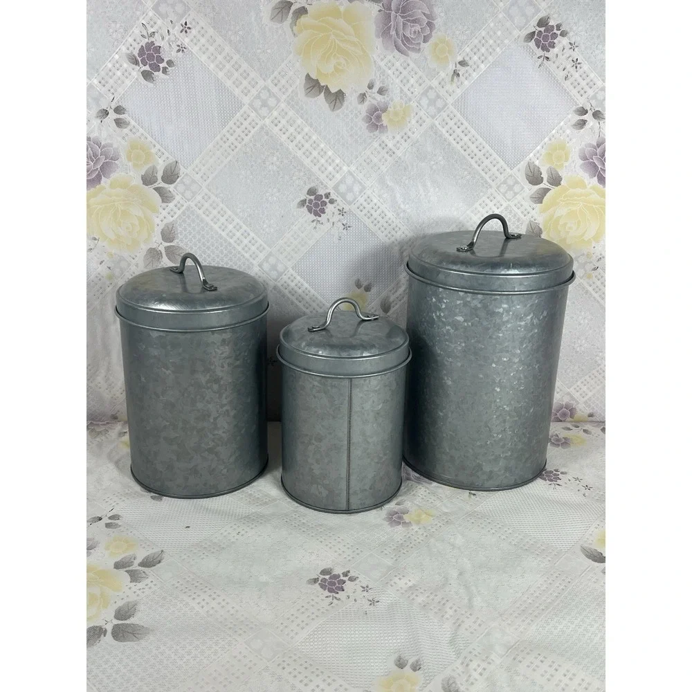 Set of 3 Food Containers with Lids, Rustic Vintage Jars, Country Kitchen